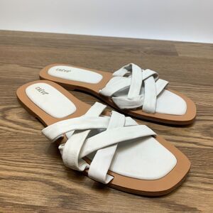 Crevo Busy Womens Strappy Sandals Sz 12 White Leather Slip-On Shoes Criss Cross